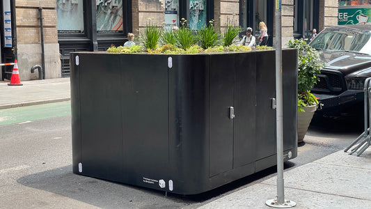 Trash containerization and outdoor dining, together with re-ply