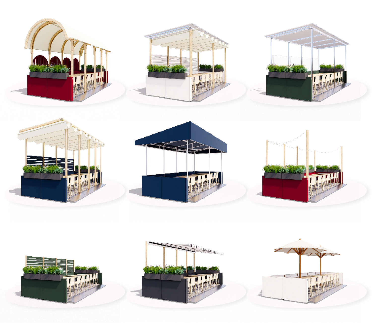 NYC seasonal outdoor dining structure by Re-ply - 2026 Kit Variants