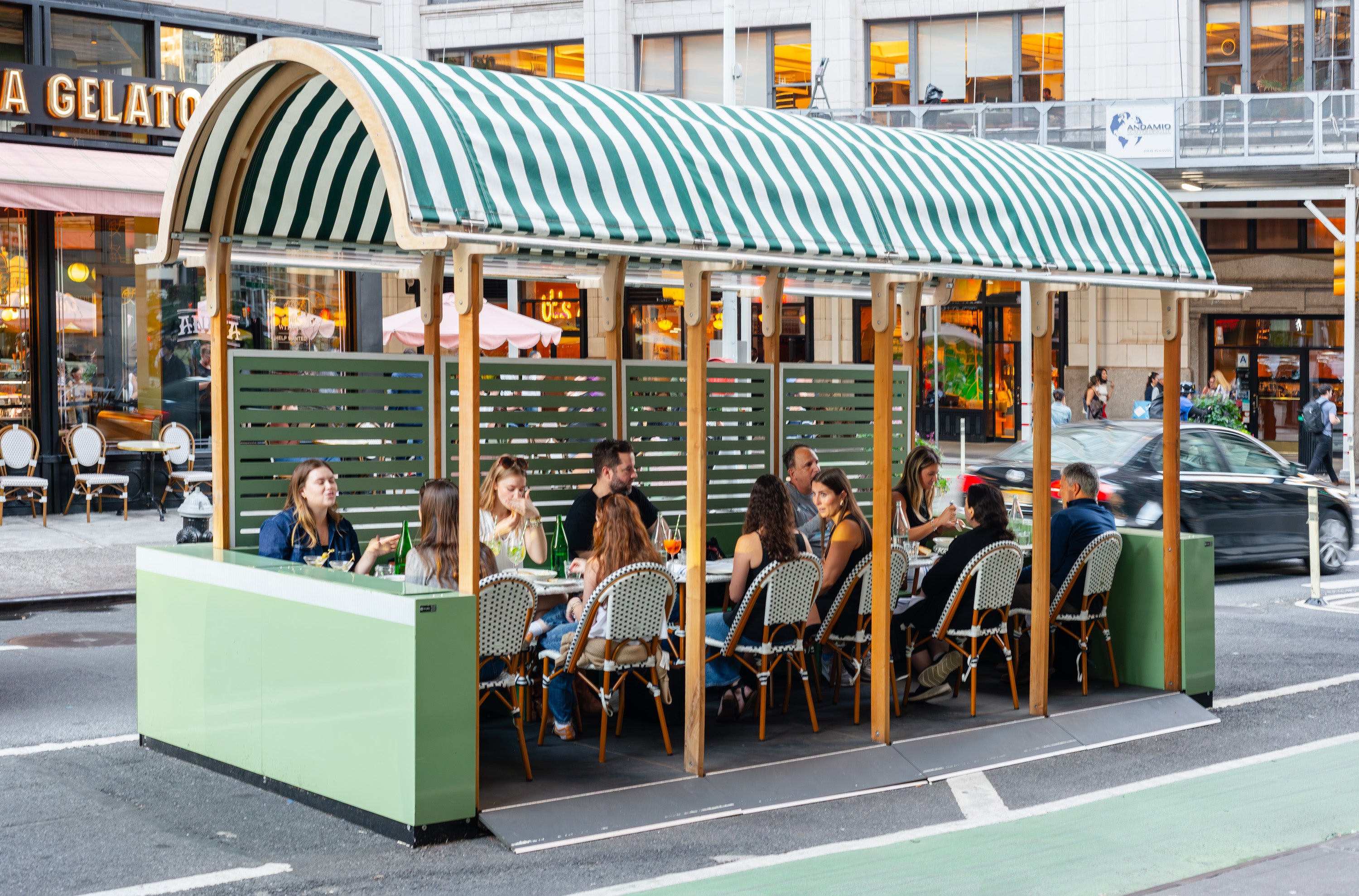 NYC seasonal outdoor dining structure by Re-ply - La Pecora Bianca